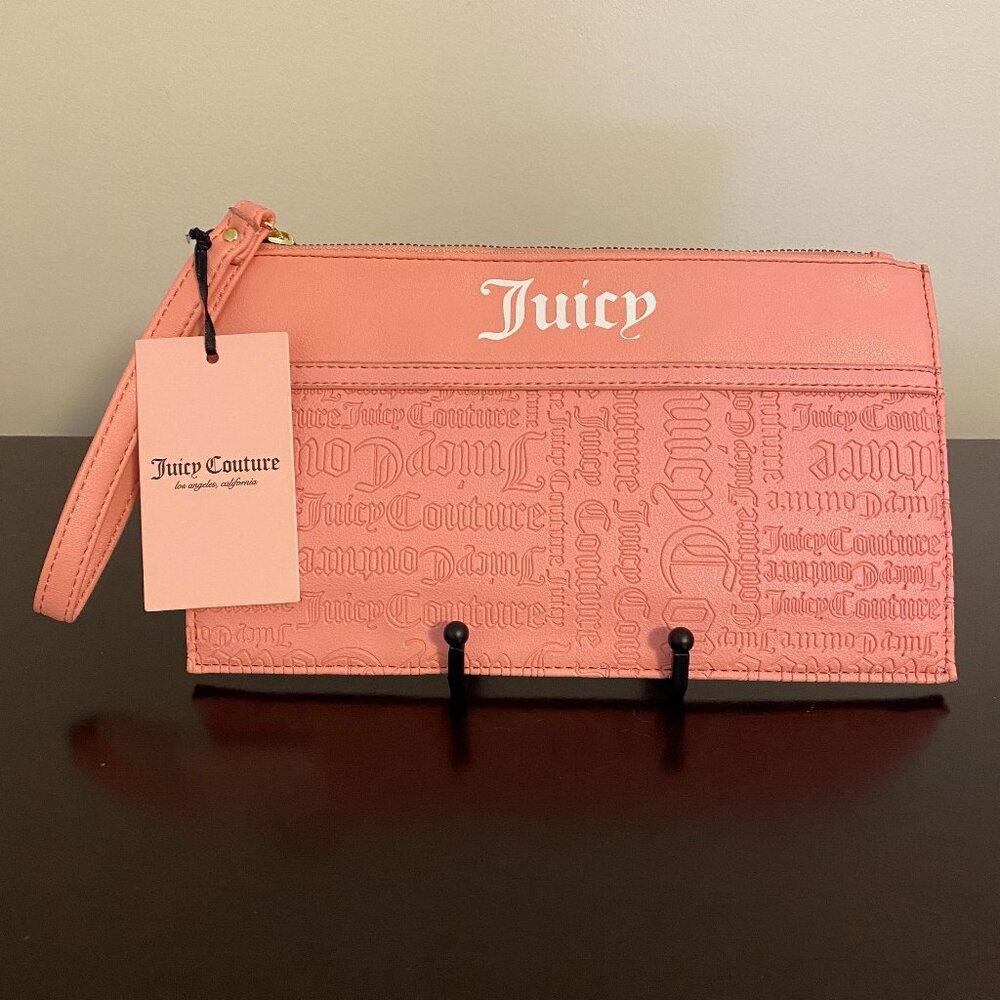 Juicy Couture Deboss Logo Pink Icing Shout It Out Wristlet NWT